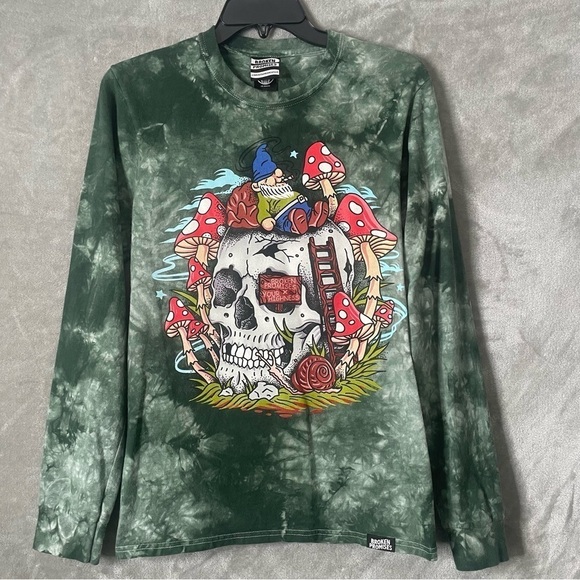 Broken Promises Gnome Green Tie Dye Long Sleeve T-Shirt size S - Picture 1 of 11